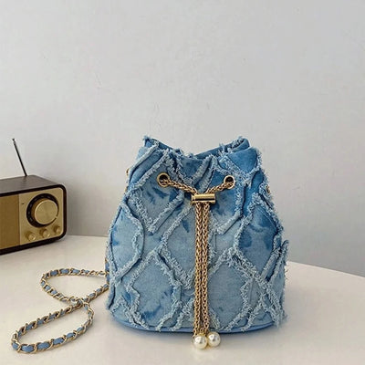 Distressed Denim Bucket Bag