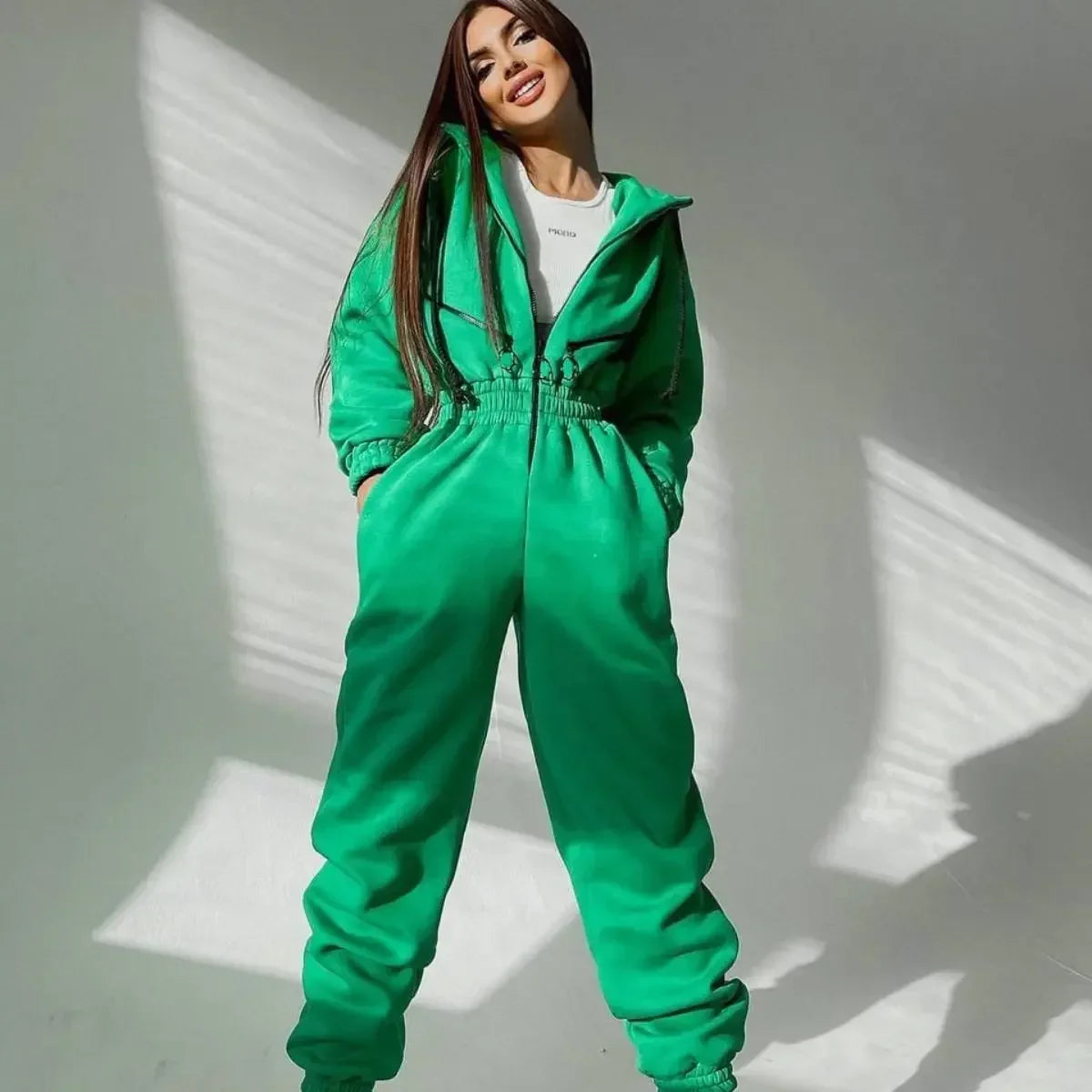 Zip-Up Drawstring Waist Jumpsuit