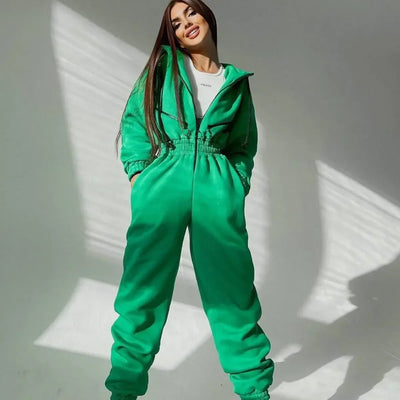 Zip-Up Drawstring Waist Jumpsuit