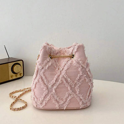 Distressed Denim Bucket Bag